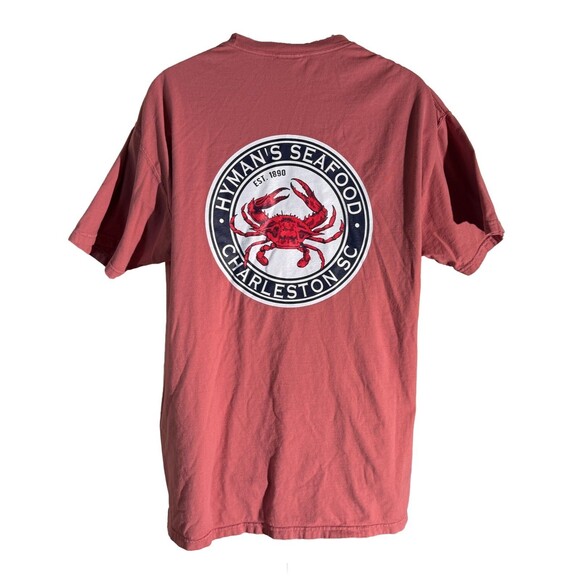 HYMAN'S SEAFOOD CHARLESTON SC Short Sleeve Pull-Over T-Shirt Peach XL - Picture 4 of 5